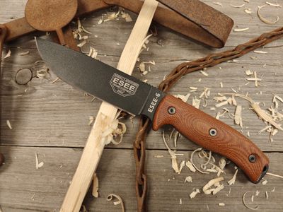 Esee Model 6 6&quot; Fixed Blade Knife / Brown Canvas Micarta  / Black 1095