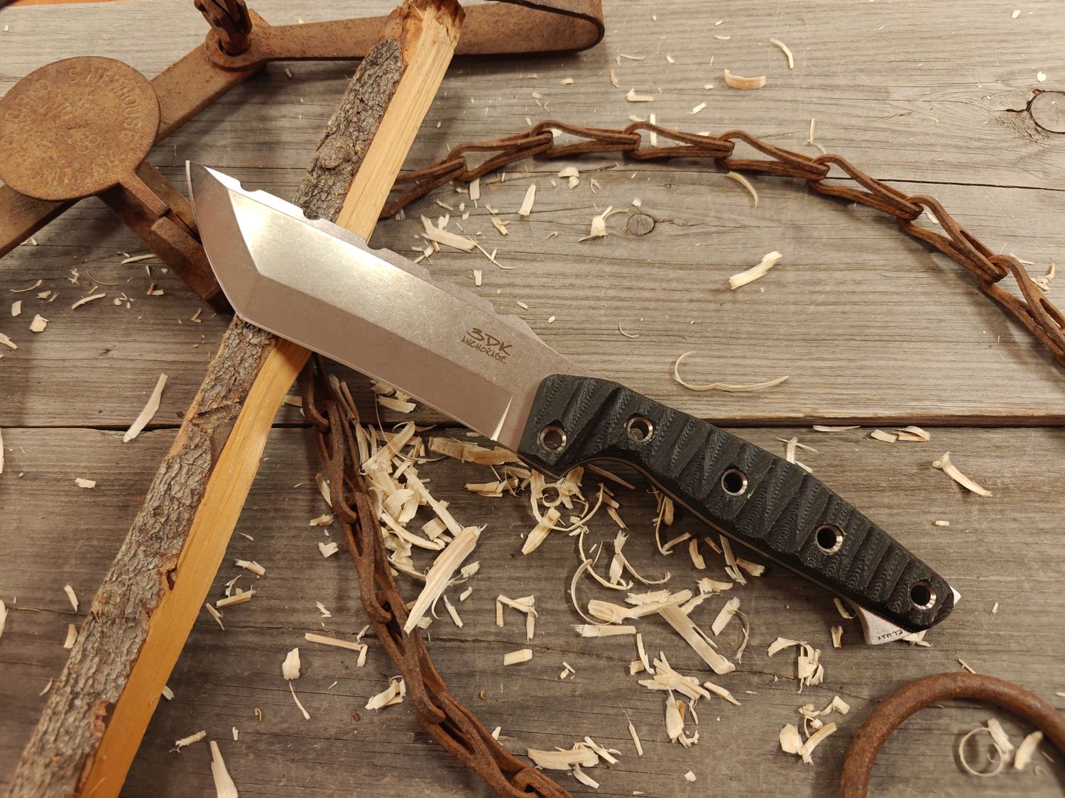 3DK Amuk 6&quot; Fixed Tanto Point, Elmax Blade / Black Micarta / Rocky Mountain Scales / Kydex Sheath