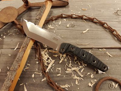 3DK Amuk 6&quot; Fixed Tanto Point, Elmax Blade / Black Micarta / Rocky Mountain Scales / Kydex Sheath