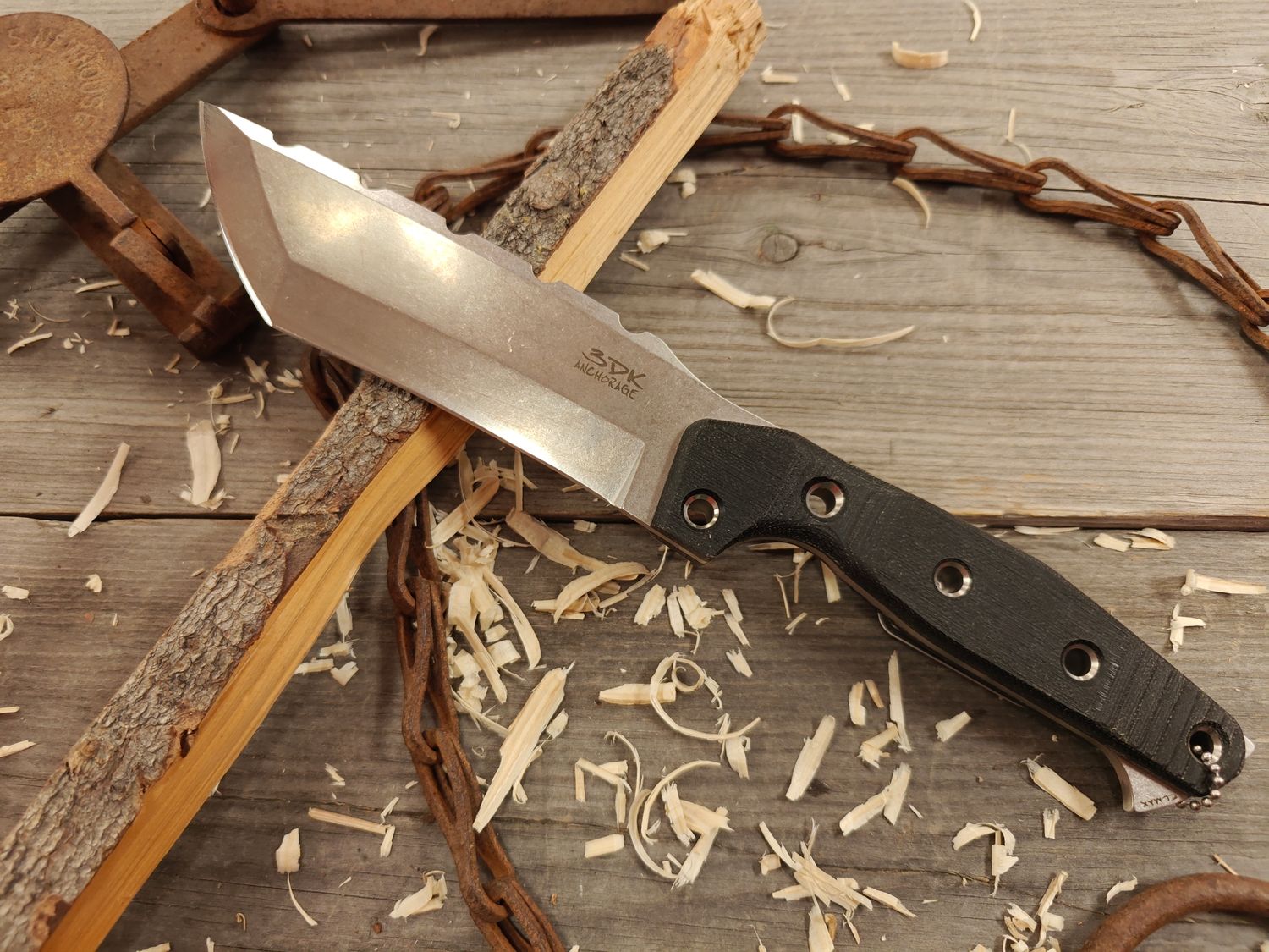 3DK Amuk 6&quot; Fixed Tanto Point, Elmax Blade / Black Micarta / V1 Scales / Kydex Sheath