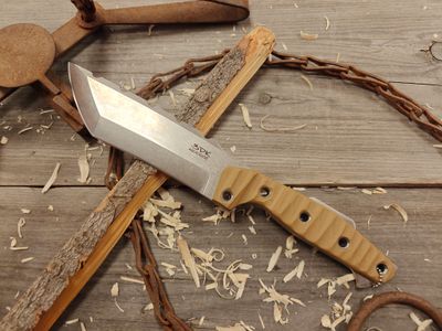 3DK Amuk 6&quot; Fixed Tanto Point, Elmax Blade / DT G10 / Rocky Mountain Scales / Leather Sheath