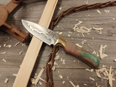 Abe Knives 3.75&quot; Fixed Blade / Dyed Quilted Maple w/ Brass Bolster / San Mai 80Crv2/15n20