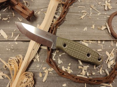 3DK Fuukko 3.75&quot; Fixed Blade, N690 Blade / OD Green G10 / DTA Texture / Leather Sheath