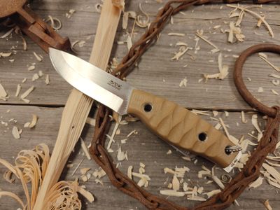 3DK Fuukko 3.75&quot; Fixed Blade, N690 Blade / Desert Tan G10 / Chugach Texture / Tan Kydex