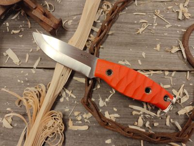 3DK Fuukko 3.75&quot; Fixed Blade, N690 Blade / Orange G10 / Chugach Texture / Leather Sheath