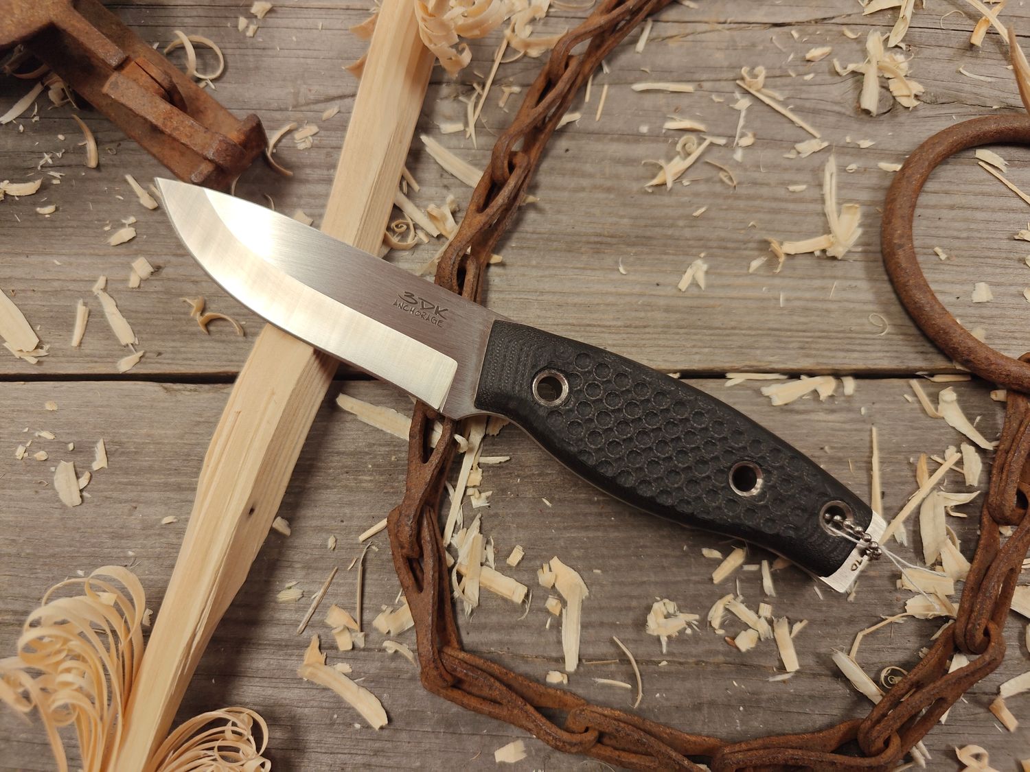 3DK Fuukko 3.75&quot; Fixed Blade, N690 Blade / Black G10 / DTA Texture / Leather Sheath