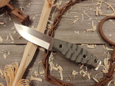 3DK Fuukko 3.75&quot; Fixed Blade, N690 Blade / Black Micarta / Chugach Texture / Leather Sheath