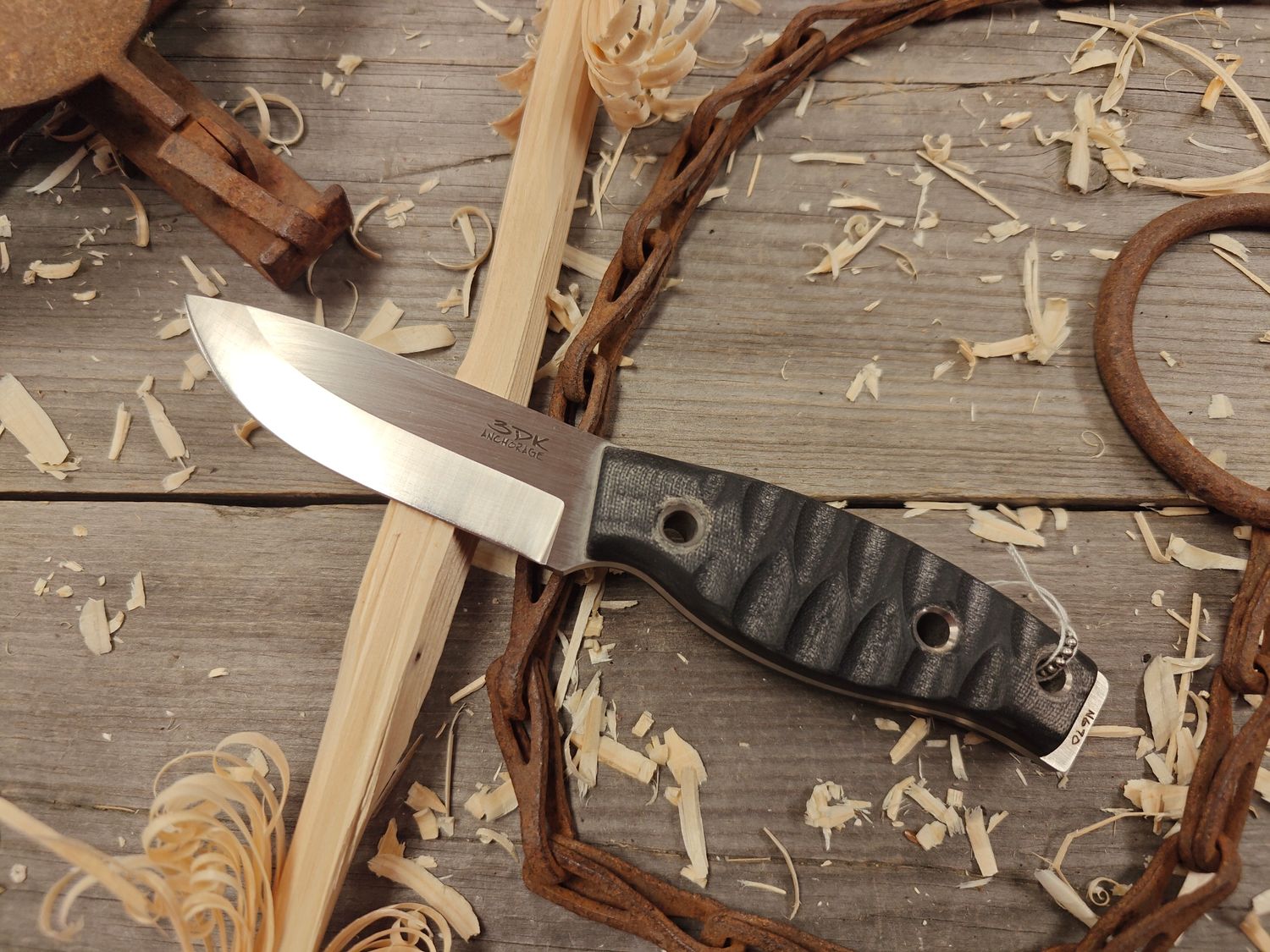 3DK Fuukko 3.75&quot; Fixed Blade, N690 Blade / Black G10 / Chugach Texture / Leather Sheath