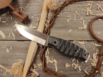 3DK Fuukko 3.75&quot; Fixed Blade, N690 Blade / Black G10 / Chugach Texture / Leather Sheath