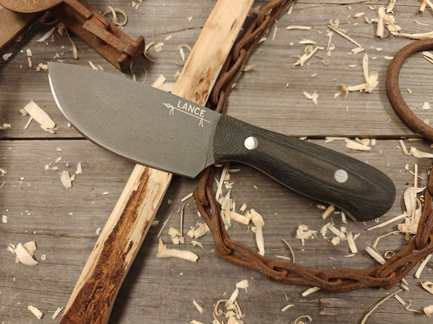 GNK &amp; Lance Knives Kamishak 4.75&quot; Fixed Blade / Black Micarta  / Tungsten Cerakote AEB-L