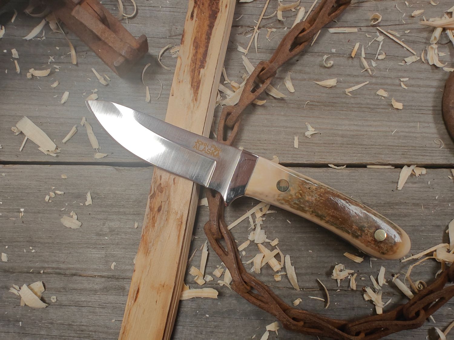 John Fish Knives 3.5&quot; Fixed Blade / Brass Bolster and Mammoth Ivory / Mirror Finish 440C (#010)