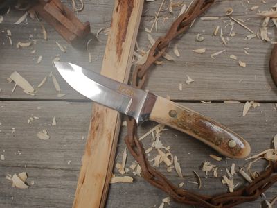 John Fish Knives 3.5&quot; Fixed Blade / Brass Bolster and Mammoth Ivory / Mirror Finish 440C (#010)