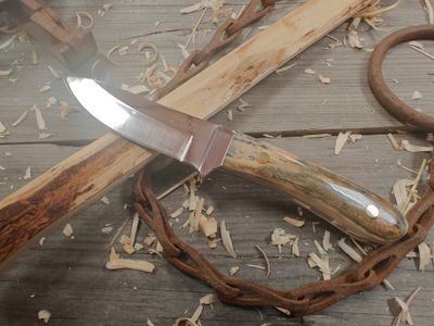 John Fish Knives 3.5&quot; Fixed Blade / Brass Bolster and Mammoth Ivory / Mirror Finish 440C (#006)