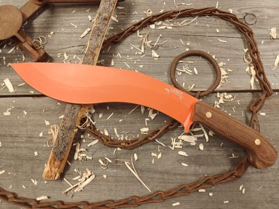 GNK &amp; Lance Knives Big Su Kukri 11&quot; Fixed Blade / Natural Micarta / Orange Cerakote AEB-L