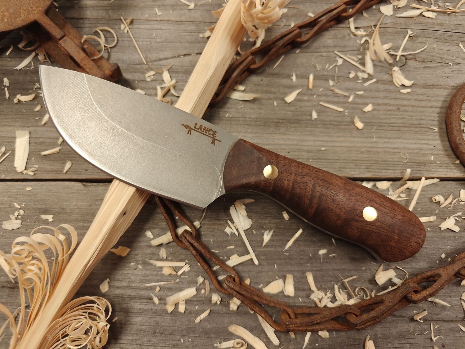 GNK &amp; Lance Knives Kamishak 4.75&quot; Fixed Blade / Black Walnut / Stonewashed AEB-L