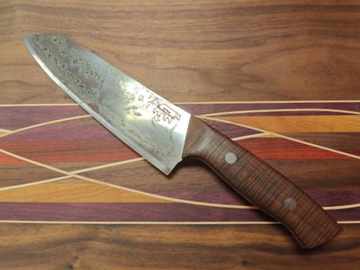 Wood Bear Knives 7&quot; Kiritsuki Knife / Ringed Gidgee / Patinated 5/32&quot; 52100