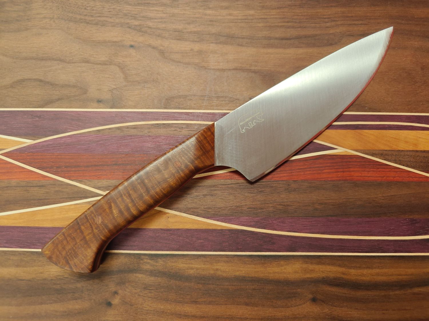Wood Bear Knives 6.5" Chef Knife / Ringed Gidgee / Satin 1/8" AEB-L