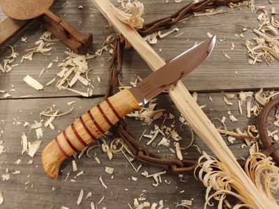 Helle JS Limited Edition 4.33&quot; Fixed Blade / Curly Birch &amp; Leather / Satin H3LS Laminated