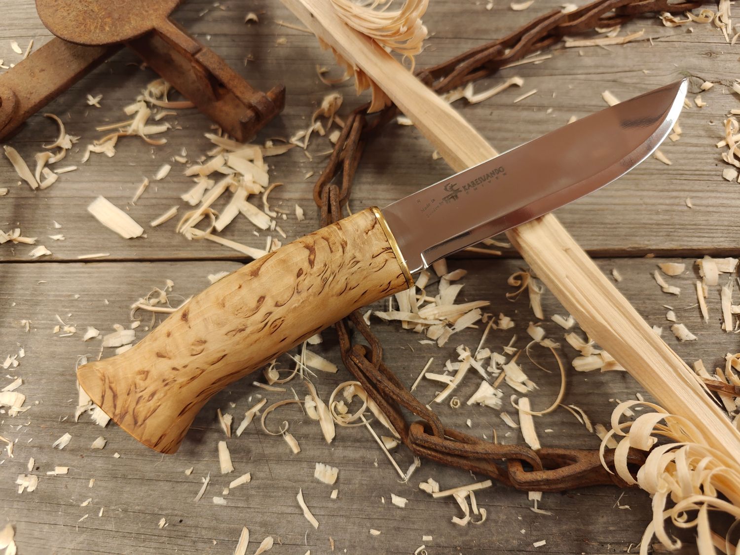 Karesuando Björnen 5" Fixed Blade Knife, Curly Birch / Sandvik Steel