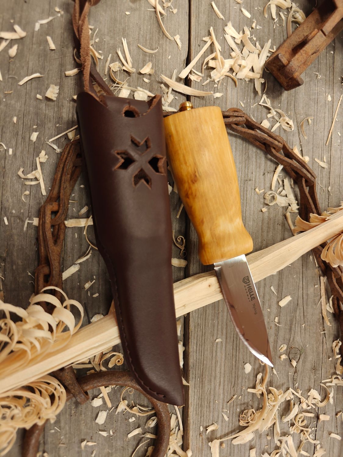 Helle Nying 2.75&quot; Fixed Blade / Curly Birch / Polished H3LS