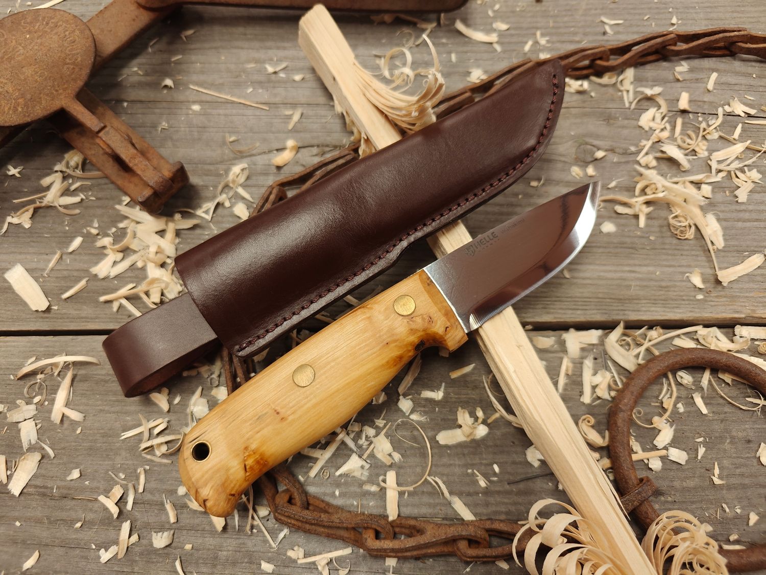 Helle Wabakimi 3.5&quot; Fixed Blade / Curly Birch / Mirrored Sleipner