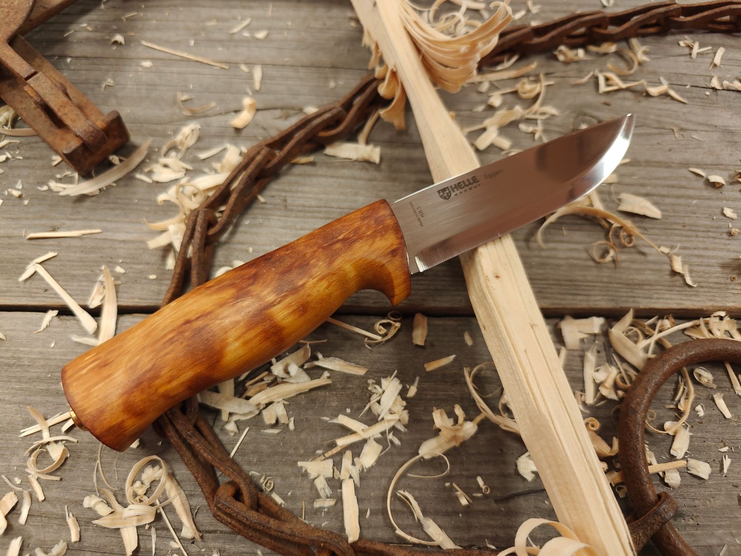 Helle Eggen 4&quot; Fixed Blade / Curly Birch / Mirror Polish H3LS