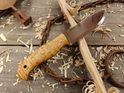 Helle Nordlys 4.8&quot; Fixed Blade / Curly Birch / Satin 14c28n