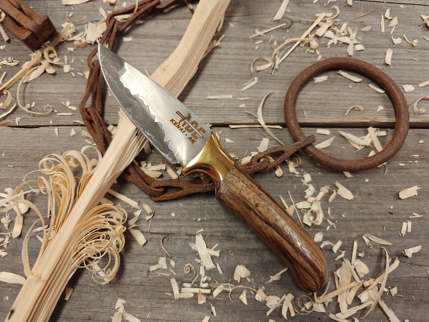 ABE Knives 3.75&quot; Fixed Blade / Bocote w/ Brass Bolster / San Mai 80Crv2 &amp; 15n20