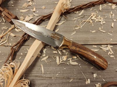 ABE Knives 5&quot; Fixed Blade / Bocote w/ Brass Bolster / San Mai 80Crv2 &amp; 15n20