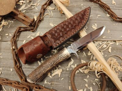 Skala Custom Knives 4&quot; Helle Blade / Red Stag w/ Aluminum Bolster / Mirror Finish Stainless