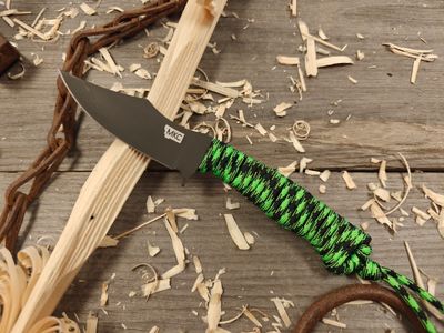 Montana Knife Company Triump SL 3.375&quot; Fixed Blade / Green &amp; Black Paracord Wrap / Black Parkerized 52100 (Pre-Owned)