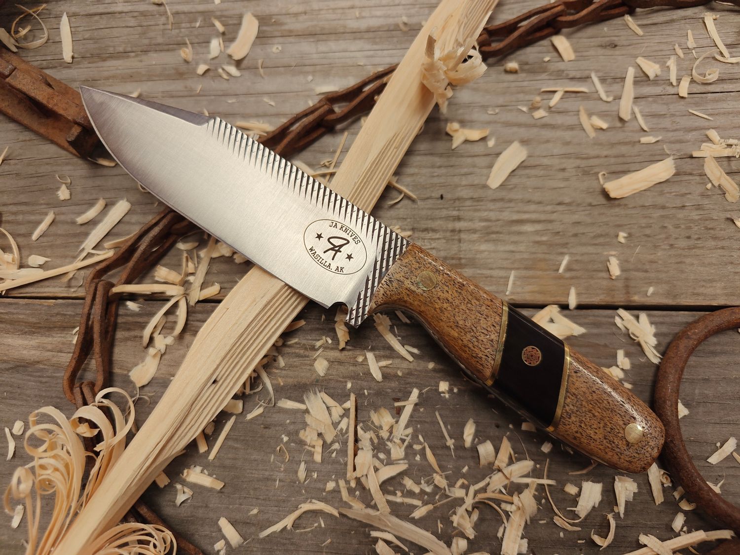 Jason Anderson Farrier Rasp 5" Fixed Blade / Whale Bone &amp; Black Horn With Mosaic pin / High Carbon Steel  