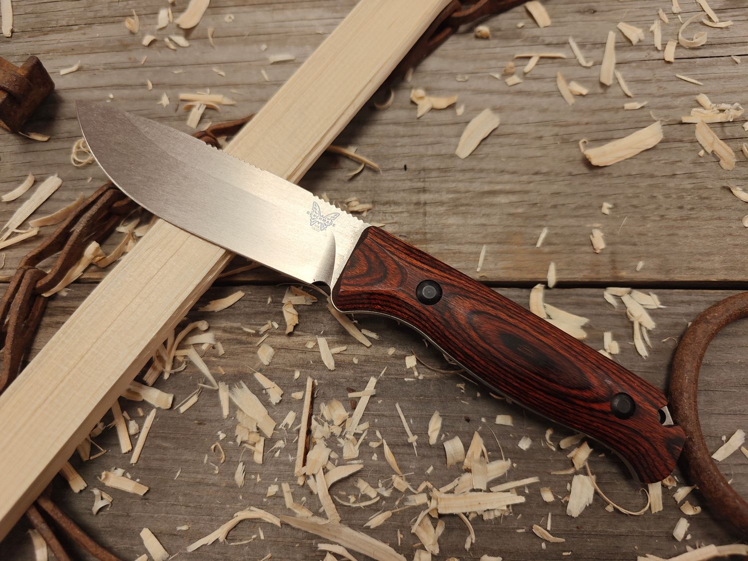 Benchmade Saddle Mountain 4.17&quot; Fixed Blade / Stabilized Wood / StoneWash S30V (Pre-Owned)