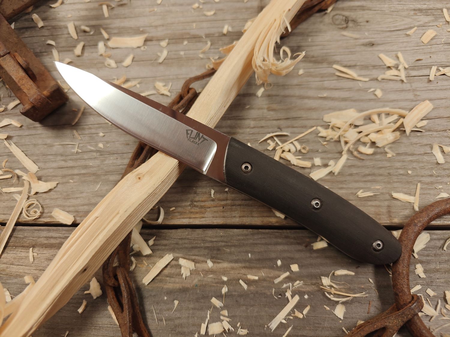 Flint Knives 3.75&quot; Fixed Blade / Black Rubber / Satin 440C (Pre-Owned)