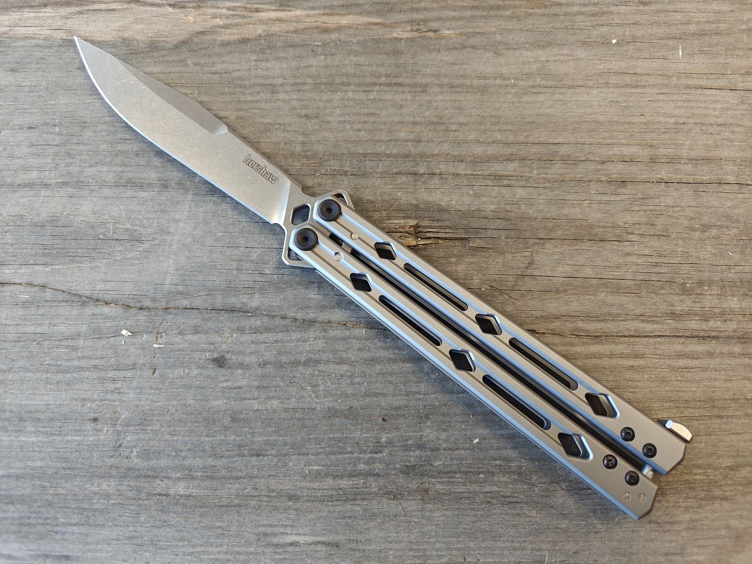 Kershaw Lucha 4.5&quot; Balisong / Stainless Steel Handles / Stonewash MagnaCut