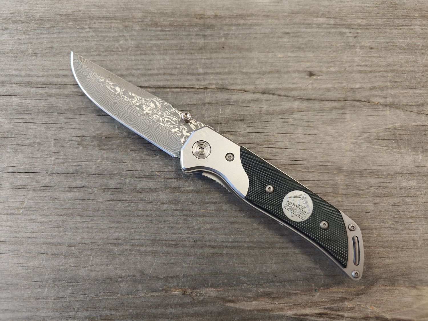 Puma Tec 3.7&quot; Folding Linerlock / Black G10 / Damascus (PRE-OWN)