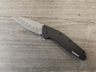 Kershaw Dividend 3&quot; Assisted Folding / Black Aluminum / Two-tone Stonewash N690 &amp; D2