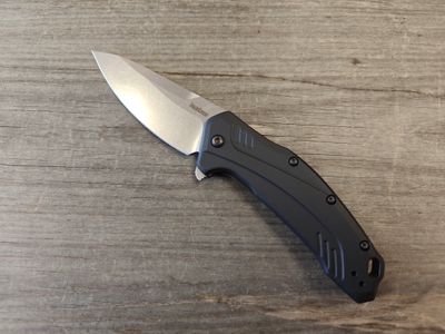 Kershaw Link 3.25&quot; Assisted Flipper / Black Aluminum / Stonewash Magnacut