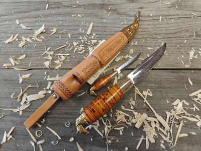 Iisakki Järvenpää Puukko Kauhava Horse Head Knives / Stacked Birch Bark Handles / Polished Stainless Steel (Pre-Owned)