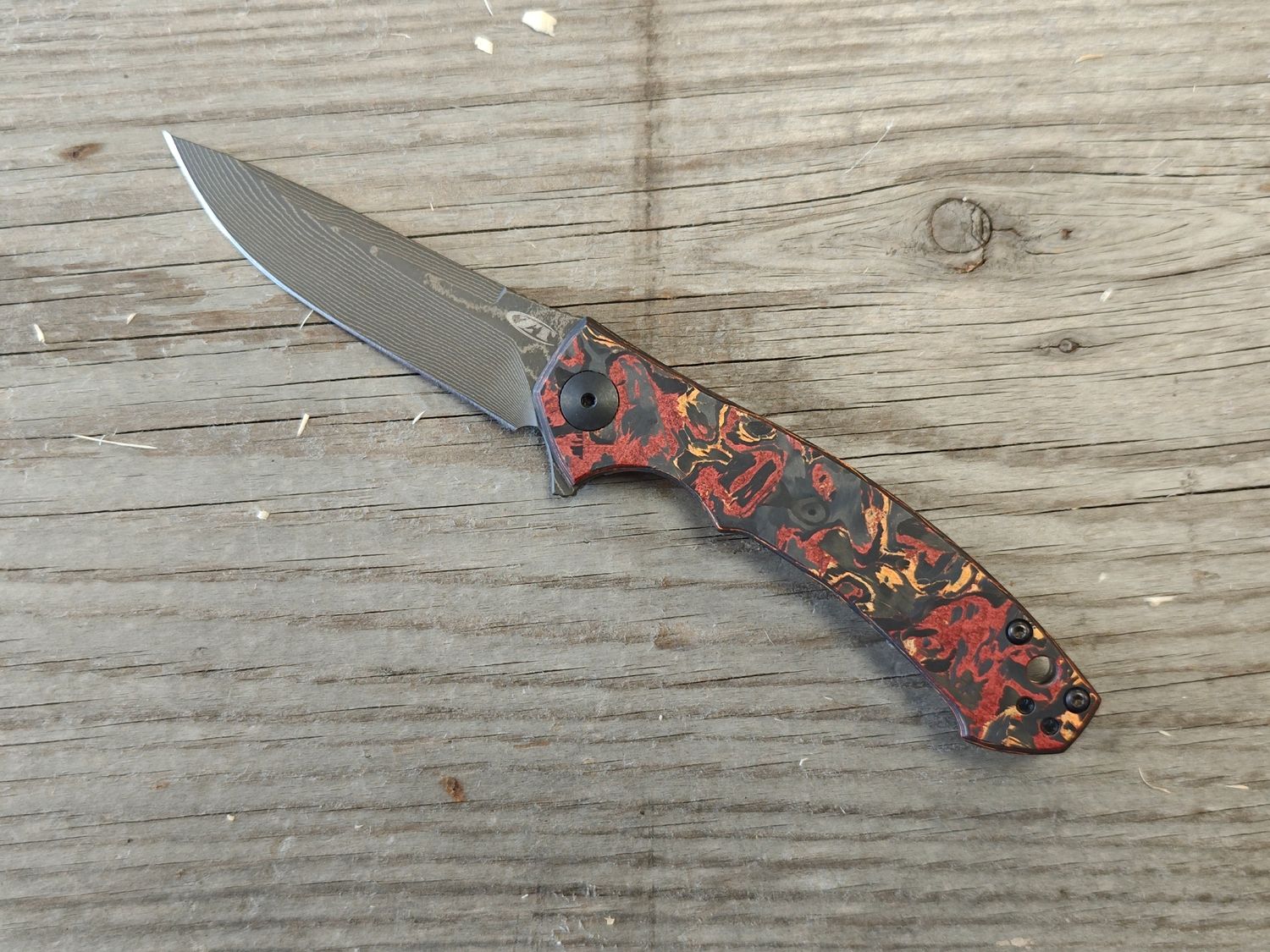 Zero Tolerance 0450 Sinkevich 3.25&quot; Frame Lock / Red &amp; Orange Carbon Fiber &amp; Titanium / Damascus