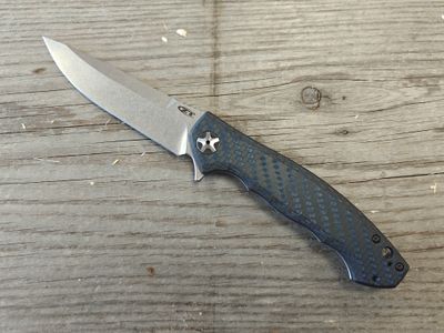 Zero Tolerance 0452 Sinkevich 4.1&quot; Flipper Knife / Blue Carbon Fiber &amp; Titanium / Stonewash CPM-MagnaCut