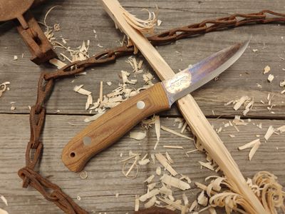 Wood Bear Knives Nordlander 4” Scandi / Natural Canvas Micarta / Blued O1