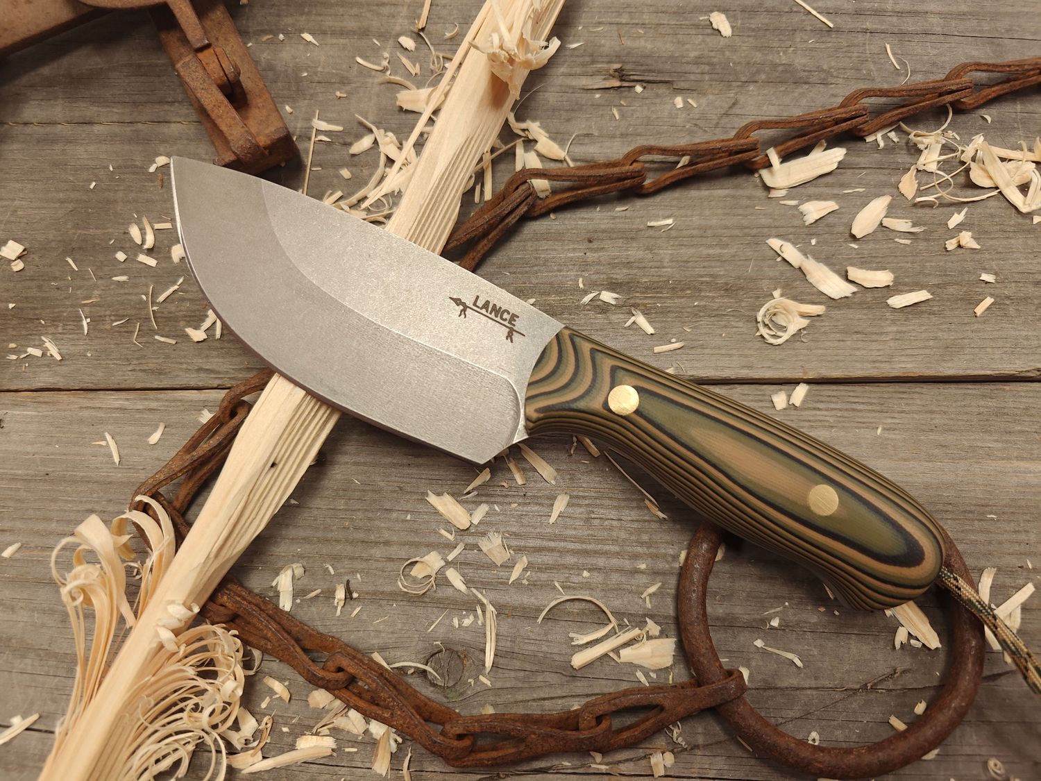 GNK &amp; Lance Knives Kamishak 4.75&quot; Fixed Blade / Camo G10 / Stonewash AEB-L