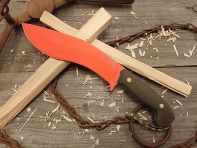 GNK &amp; Lance Knives Little Su Kukri 9&quot; Fixed Blade / Green Micarta / Orange Cerakote AEB-L