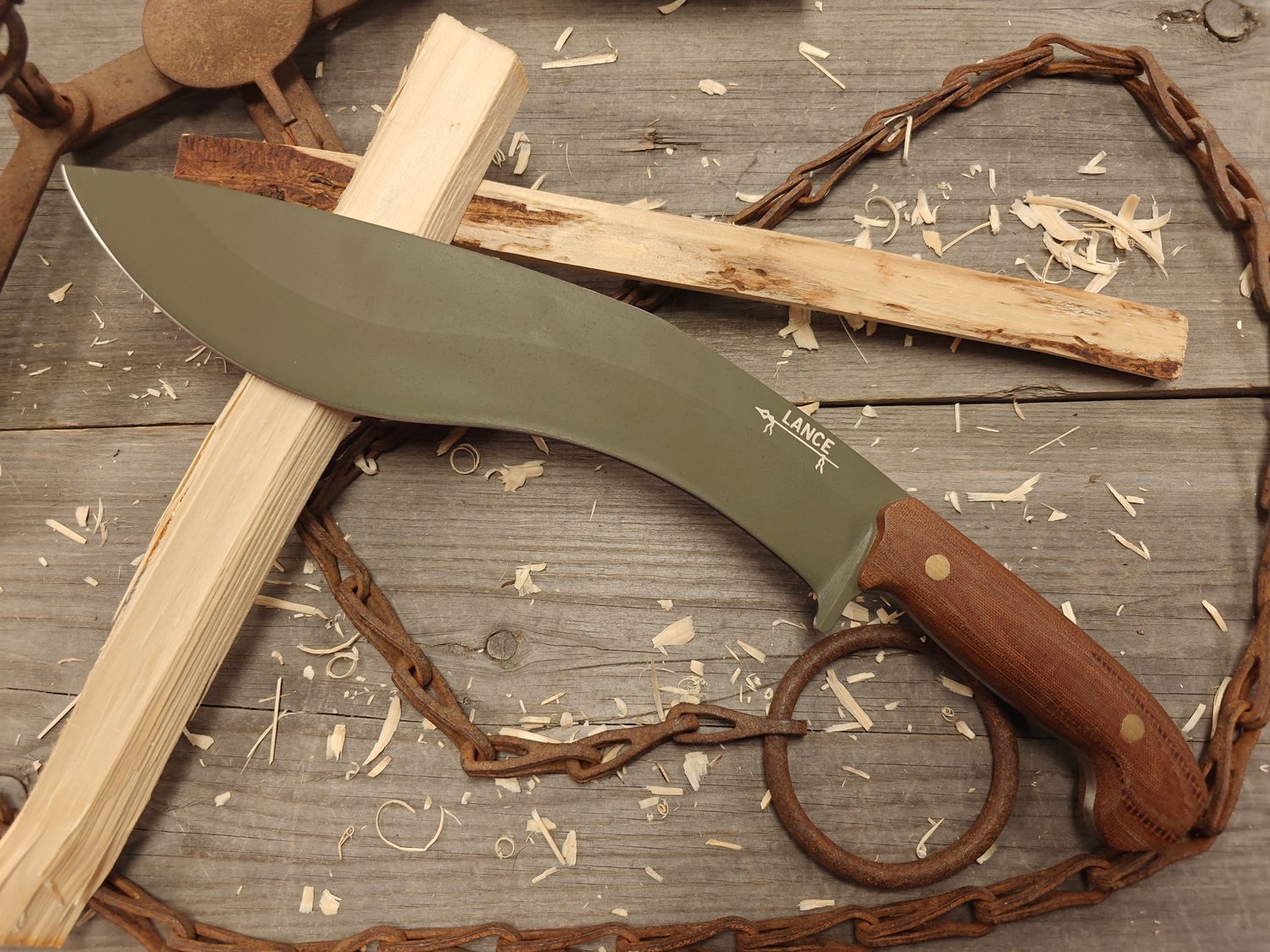 GNK &amp; Lance Knives Big Su Kukri 11&quot; Fixed Blade / Natural Micarta  / Forest Green Cerakote AEB-L