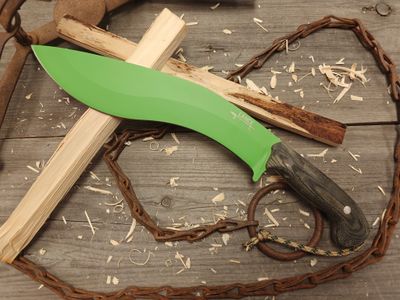 GNK &amp; Lance Knives Big Su Kukri 11&quot; Fixed Blade / Black Micarta / Neon Green Cerakote AEB-L