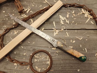 Semper Sharp 8.5&quot; Fillet Knife / Stabilized Buckeye W/ Northern Light Resin &amp; Natural Micarta Liner / Acidwash Rockwork Nitro-V
