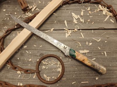 Semper Sharp 8.5&quot; Fillet Knife / Stabilized Buckeye W/ Northern Light Resin &amp; Natural Micarta Liner / Acidwash Rockwork Nitro-V