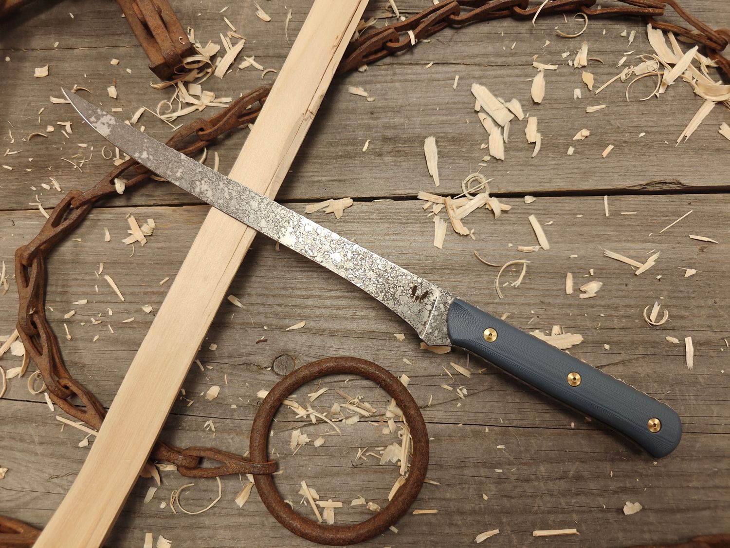 Semper Sharp 8.5&quot; Fillet Knife / Textured Steel Blue G10 / Acidwash Rockwork Nitro-V