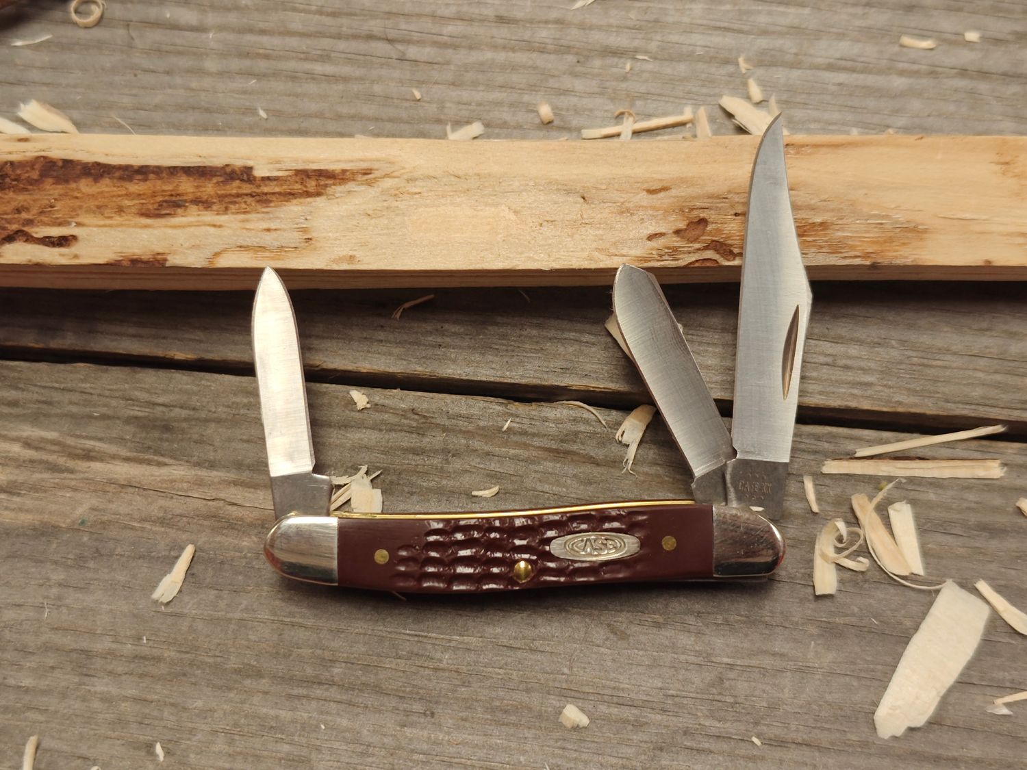 Case Medium Stockman 3.5&quot; Slip Joint Knife / Brown Jigged Delrin / Satin Stainless Steel